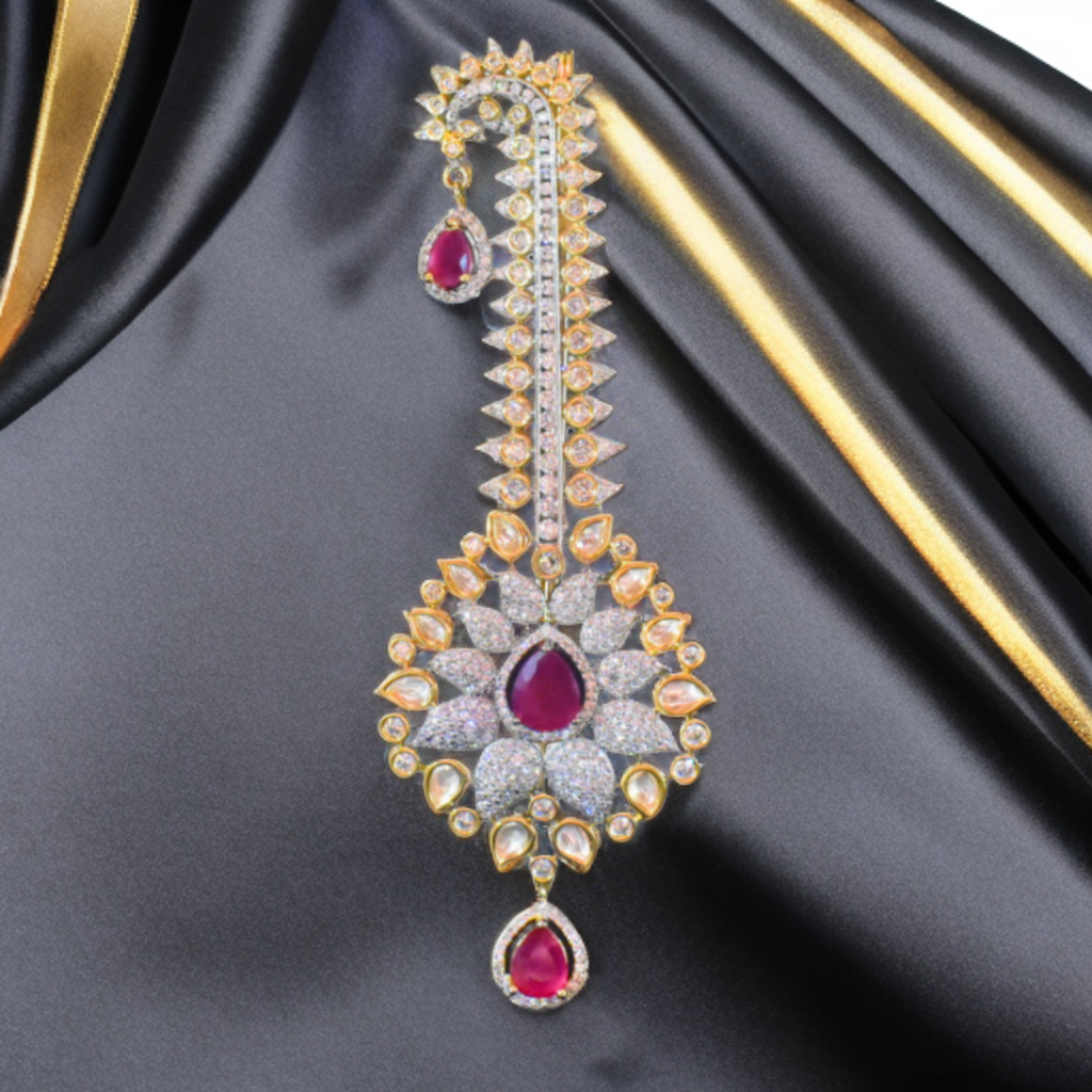 Premium Zircon Kundan Kalangi for Groom Turban - Two Tone Gold & Rhodium