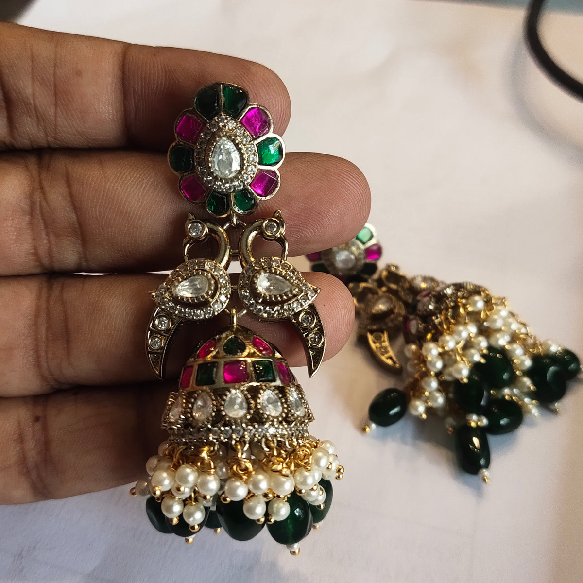 Asp Victorian CZ Peacock Jhumka Earrings