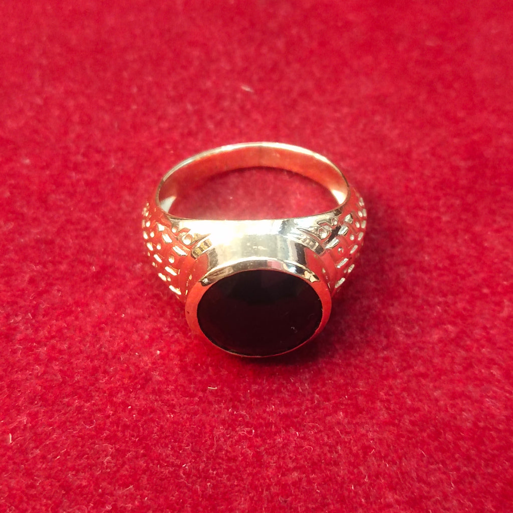 Gold Black Stone Ring | Ornate Carved Band