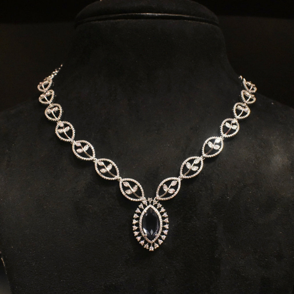 White Rhodium Zircon Necklace Set - Classy Diamond-Look Design