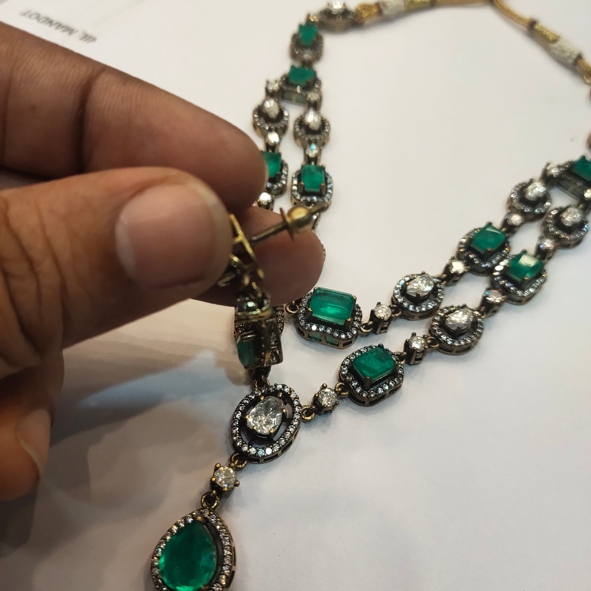 Asp  Victorian Green Emeralds Polki Kundan Necklace Set