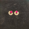 Gold Plated Pink Ruby & CZ Stone Stud Earrings | Half Moon Floral Design