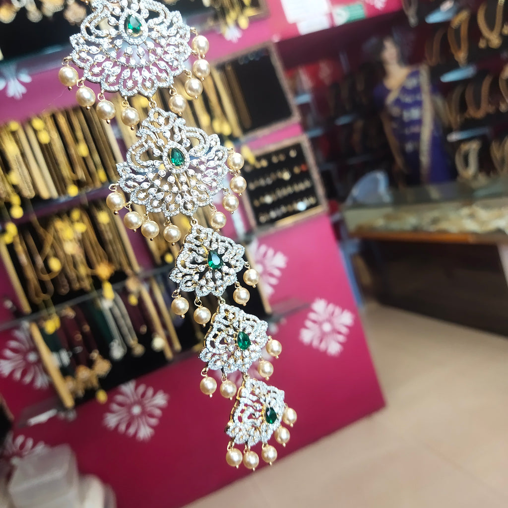 Rhodium Gold Plated Zircon Jada 13 Inch - Traditional Wedding Hair Jewelry