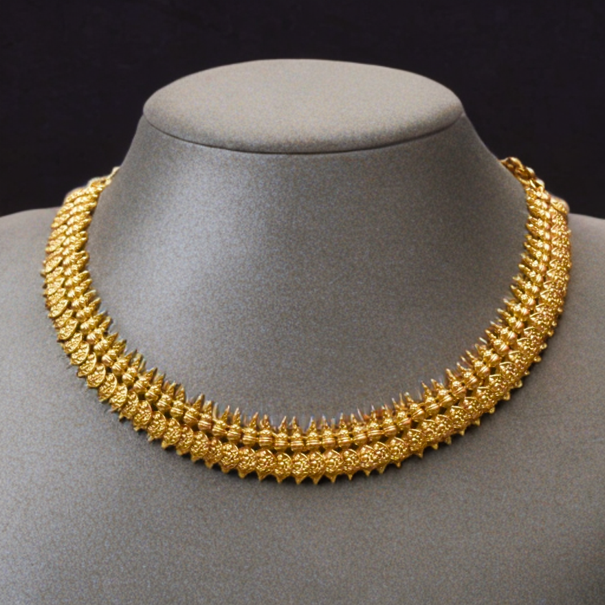 Matte Finish Kasu Necklace - Elegant Gold Plated Kasulaperu Design