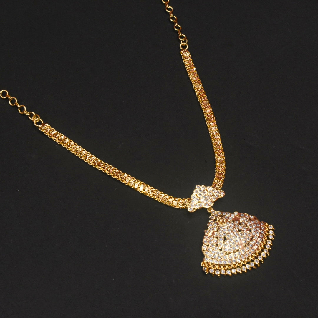 24K Gold Plated Zircon Goddess Laxmi Naan Pathkam Necklace - Traditional Indian Jewellery