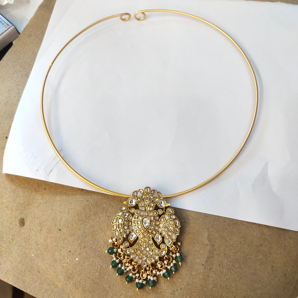 Peacock Pendant Green Bead Short Necklace 760289703601