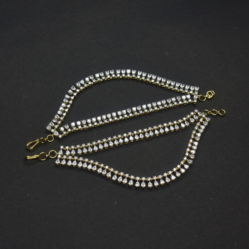 White CZ Rhodium-Gold Plated Champaswaralu - 14cm Ear Chains