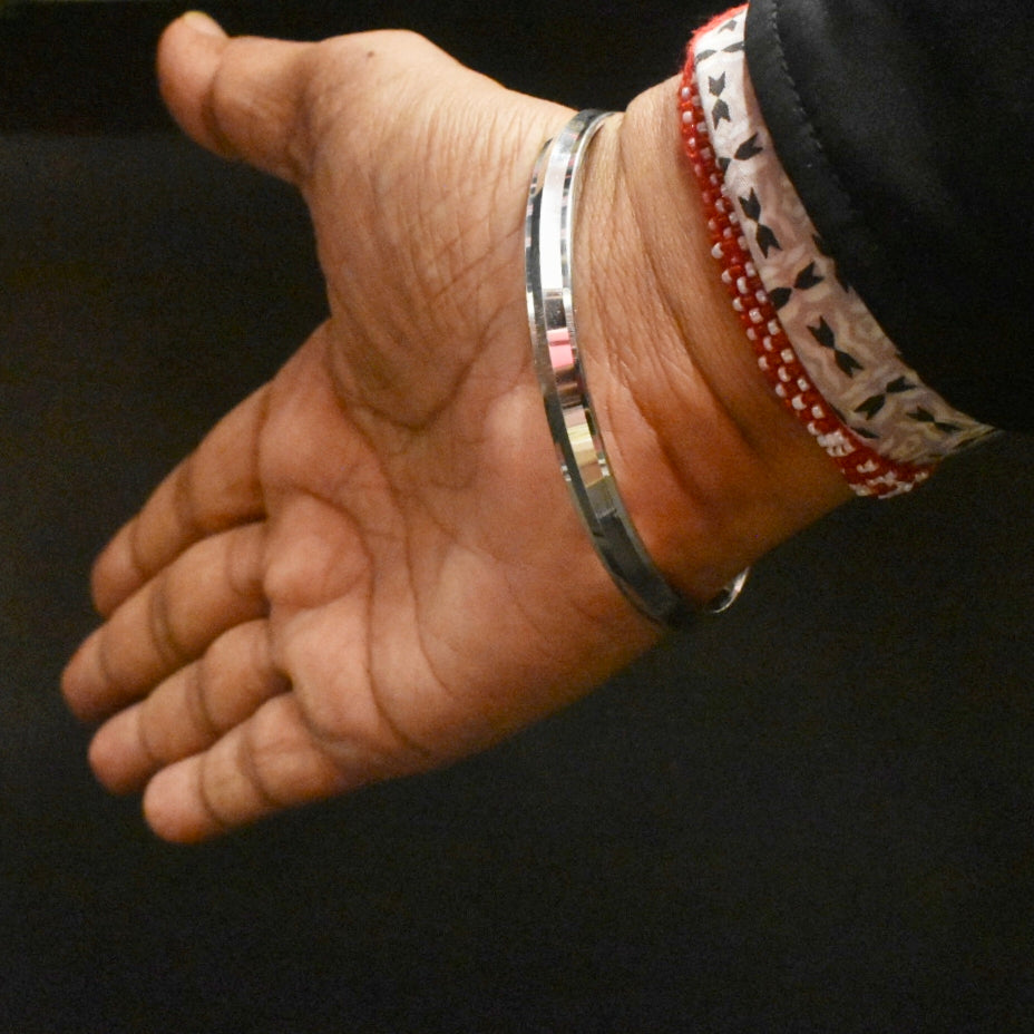 925 Silver Sardar Ji Kada for Men - Hallmarked Punjabi Sikh Bracelet