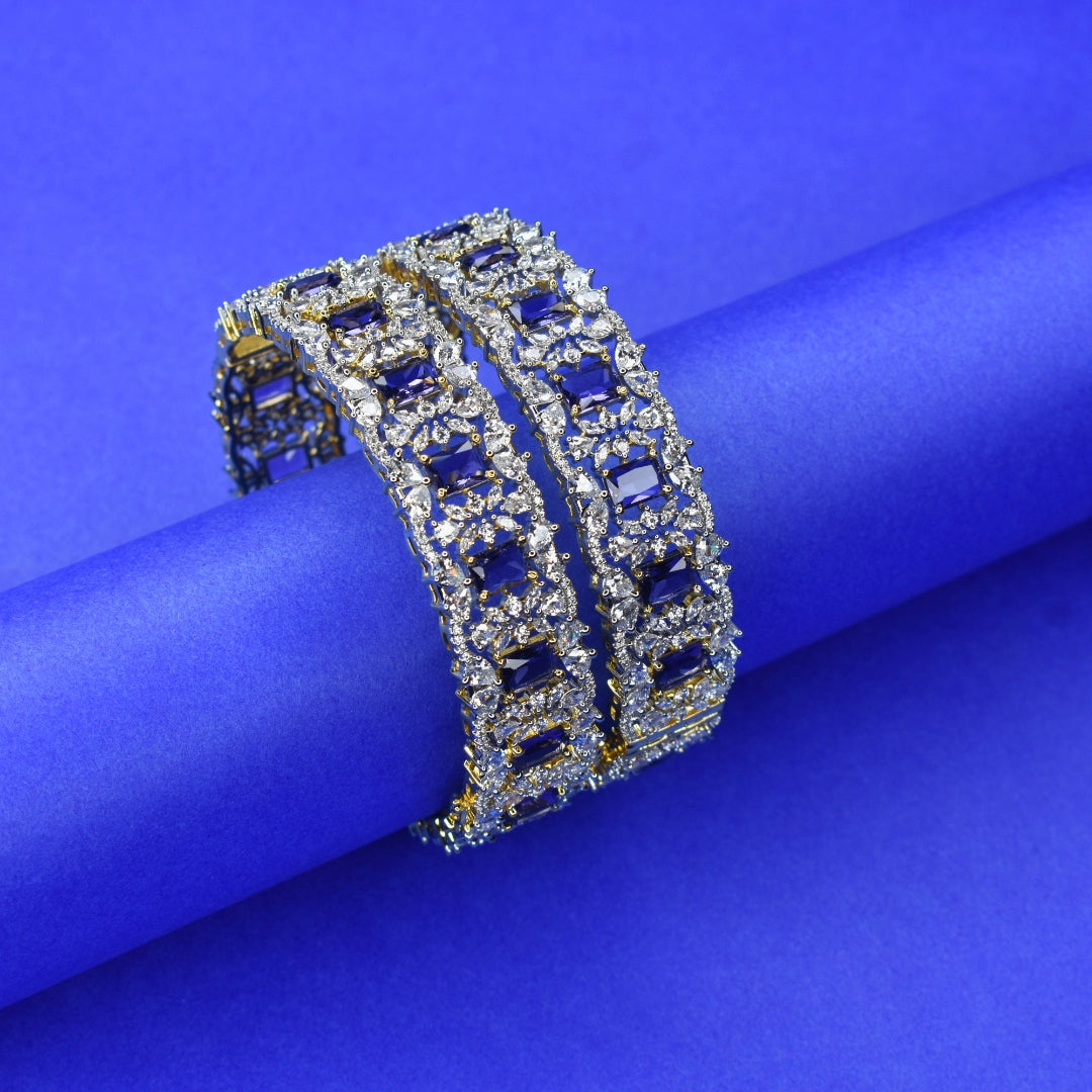 Purple American Diamond Bangles - Regal Elegance Openable Bangles Set