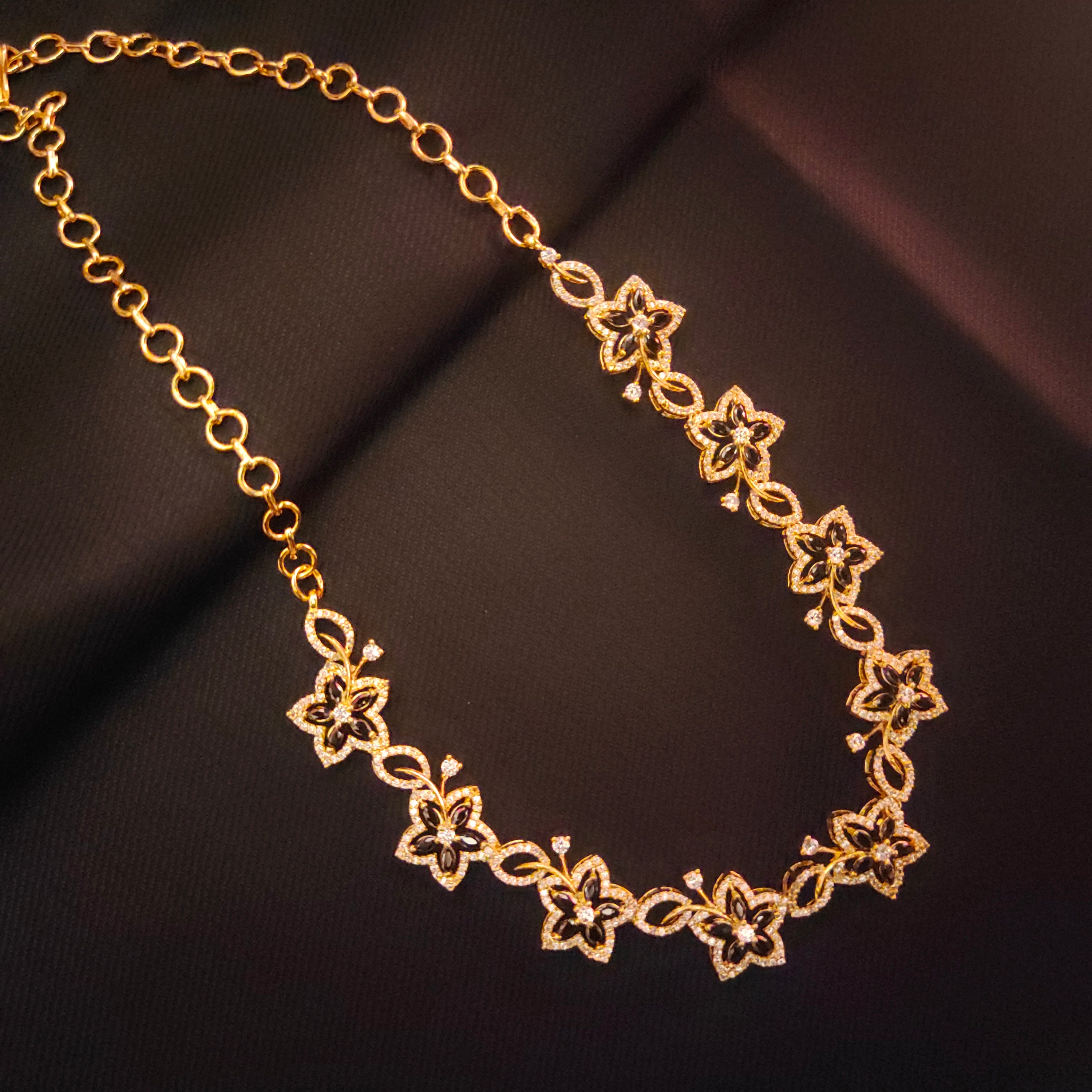 Black Zircon Floret Necklace Set - Rose Gold Floral Jewellery