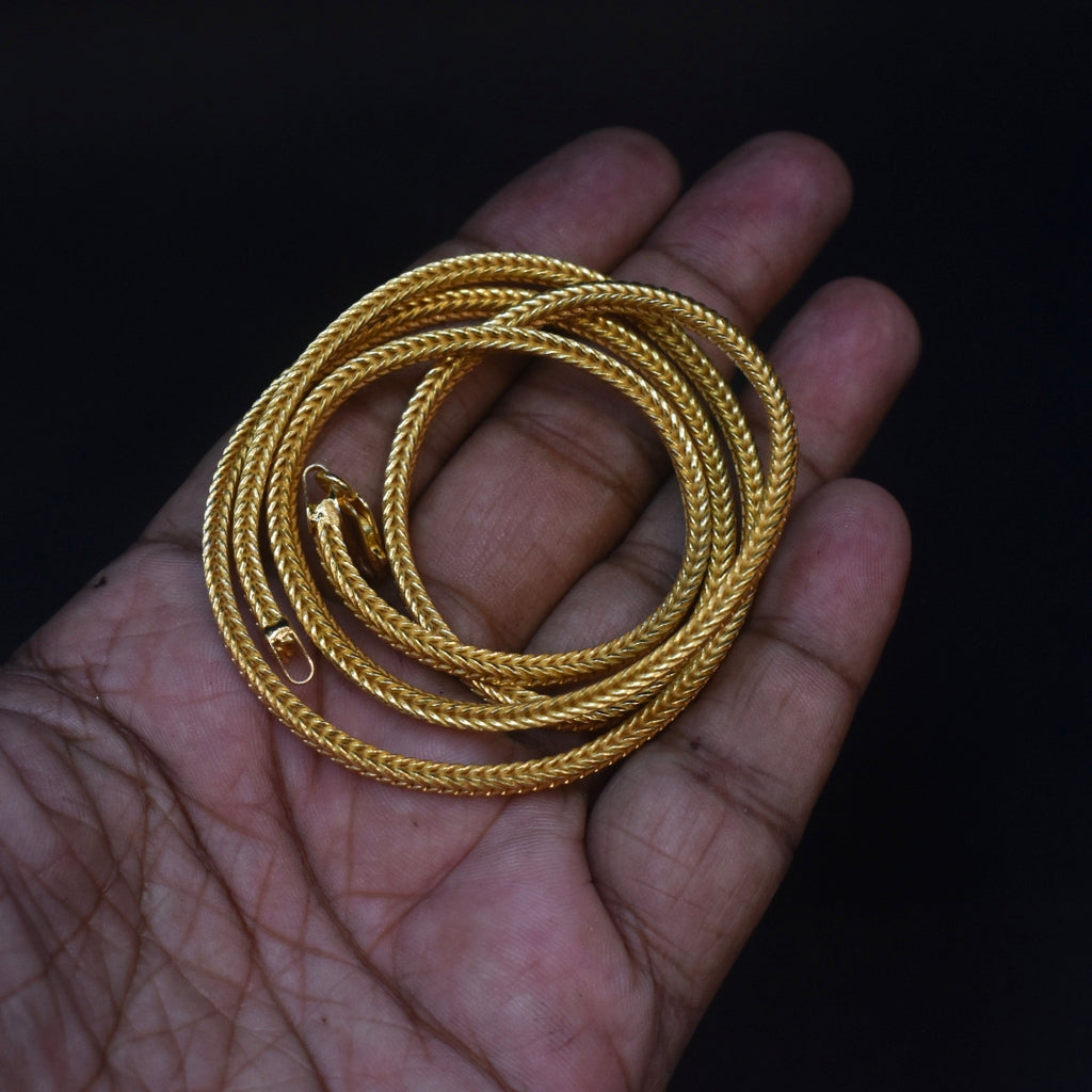 925 Hallmarked Silver 24K Gold Plated Thali Bottu Mangalsutra Chain - 24 Inches