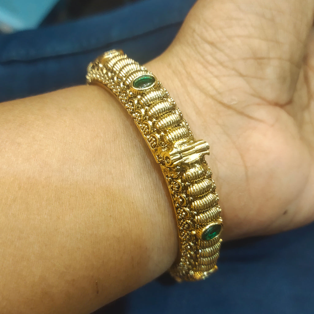 Antique Finish 24K Gold Plated Openable Kada for Men (Size 2-8)