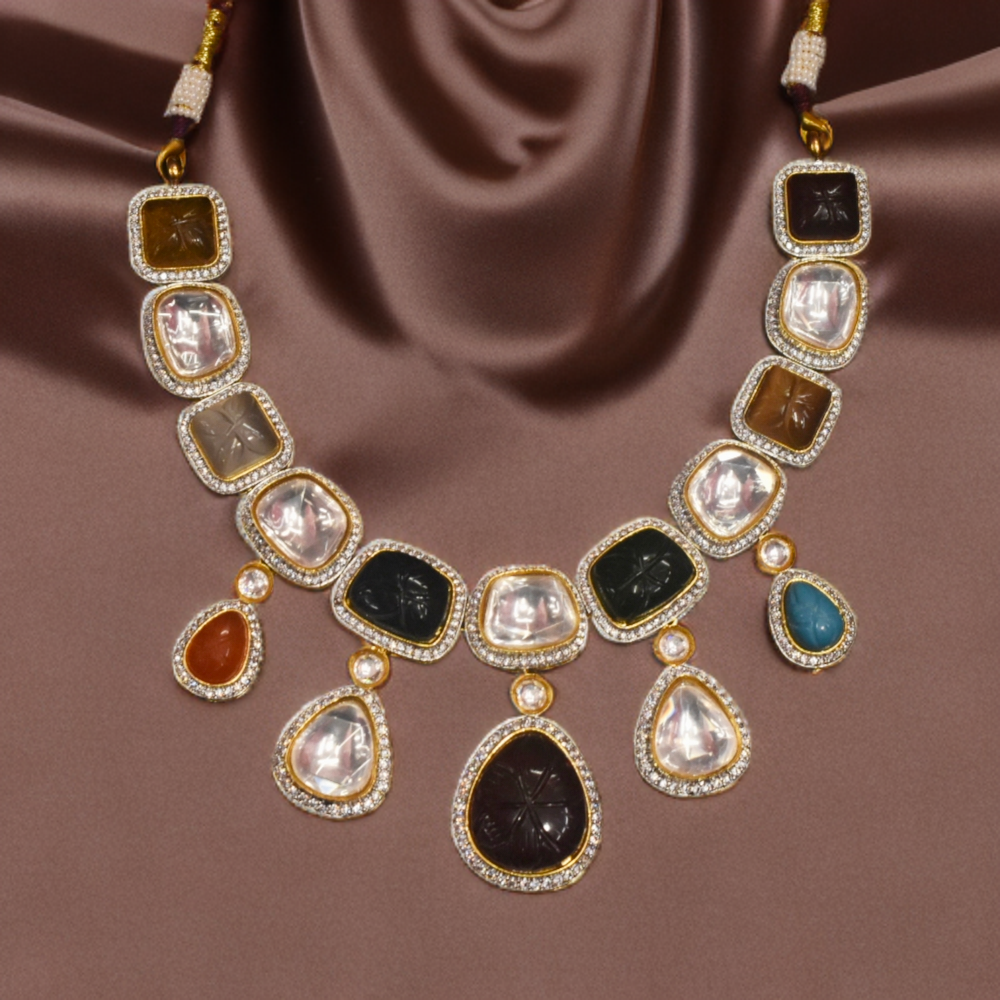 Wedding Wear Navratan Polki Moissanite Kundan Necklace Set By Asp Fashion Jewellery
