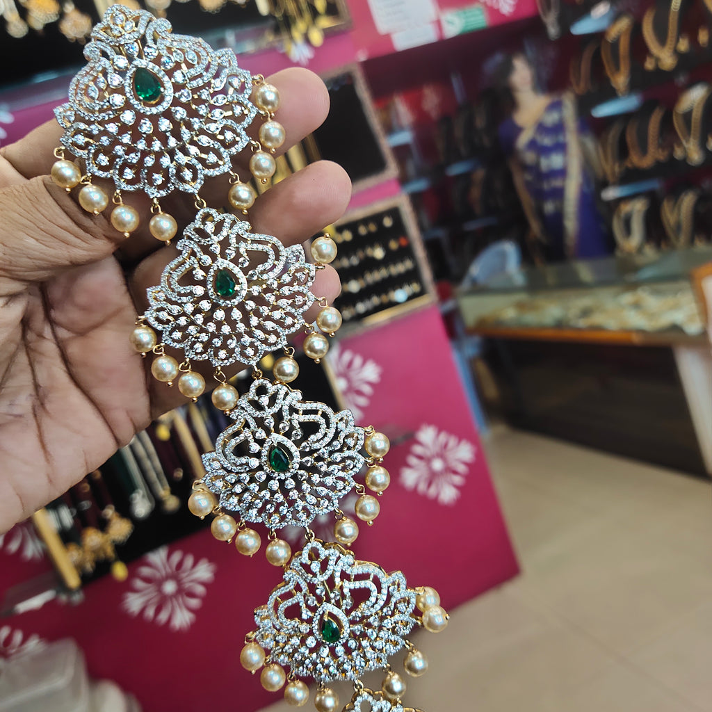 Rhodium Gold Plated Zircon Jada 13 Inch - Traditional Wedding Hair Jewelry