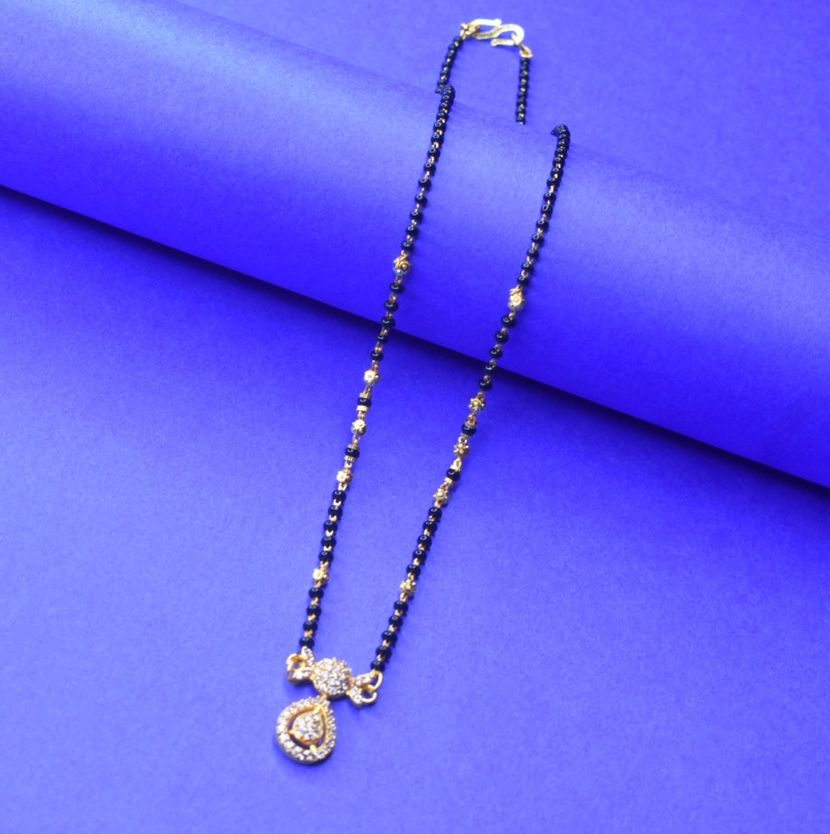Elegant 18-Inch Black Beads Mangalsutra Chain | 24K Gold Plated for Women