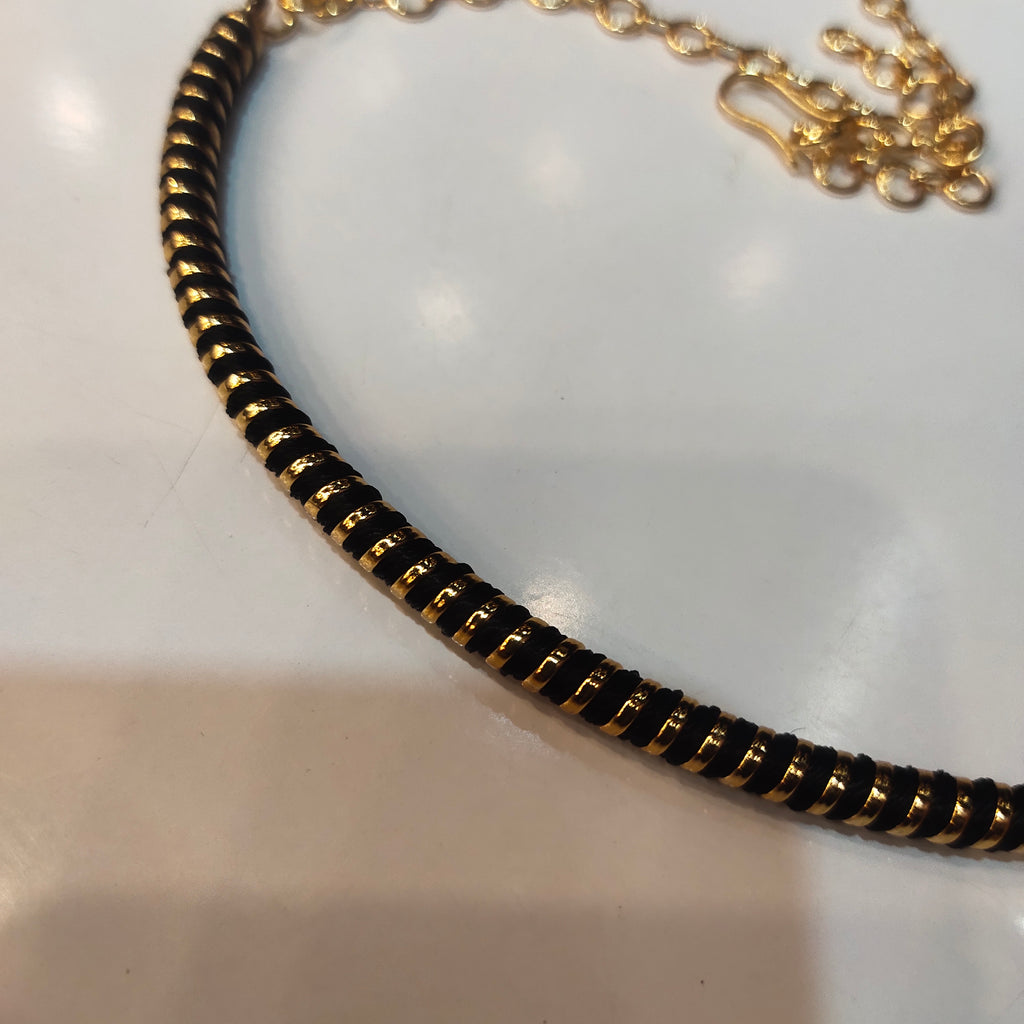 Zircon Black Thread Kanti Necklace Set | Rhodium Gold Plated Choker