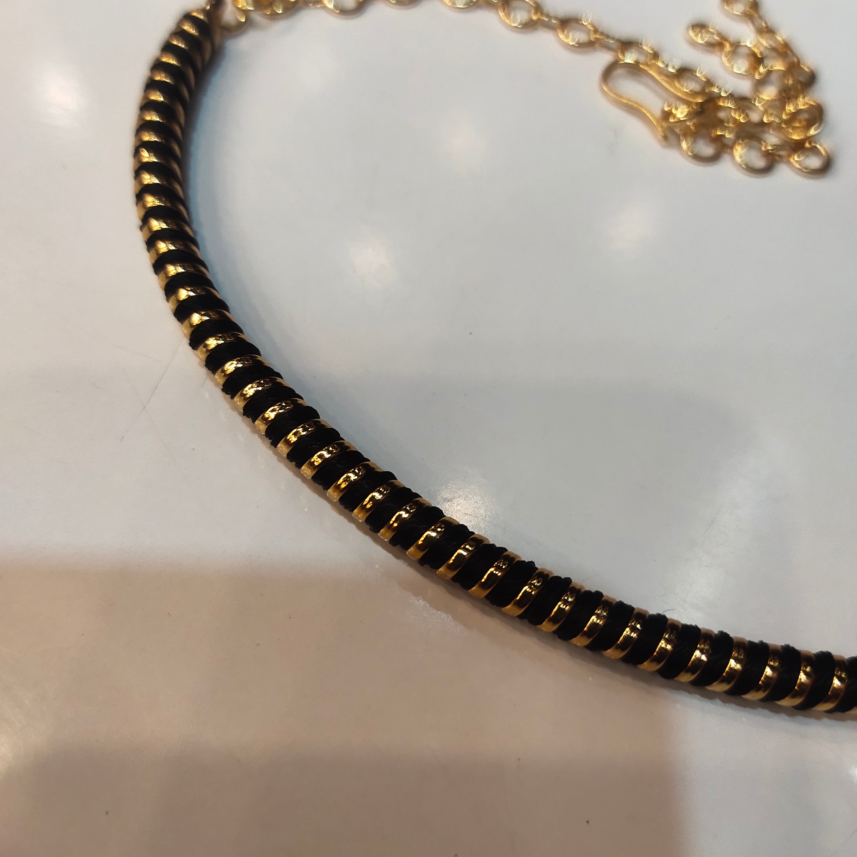 Zircon Black Thread Kanti Necklace Set | Rhodium Gold Plated Choker