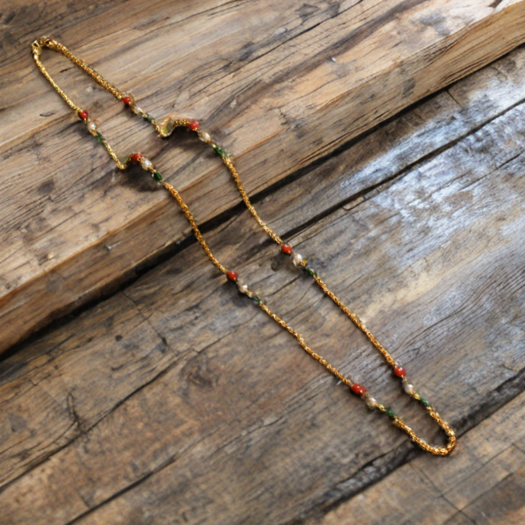 24 Inch Chandramukhi Chain with Corals and Pearls - 24K Gold Plated Women's Necklace