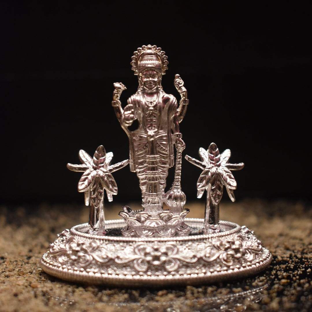 Pure Silver Lord Vishnu Idol - Handcrafted Hindu Deity Statue