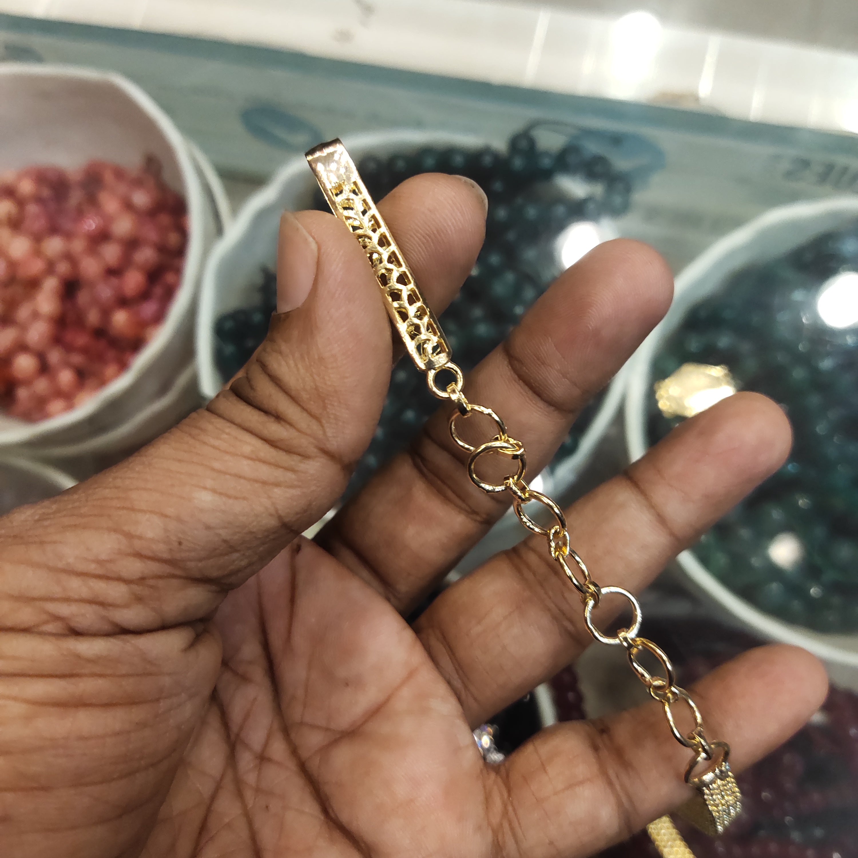 Green Zircon Rhodium-Gold Double Tone Plated Vaddanam Waist Chain