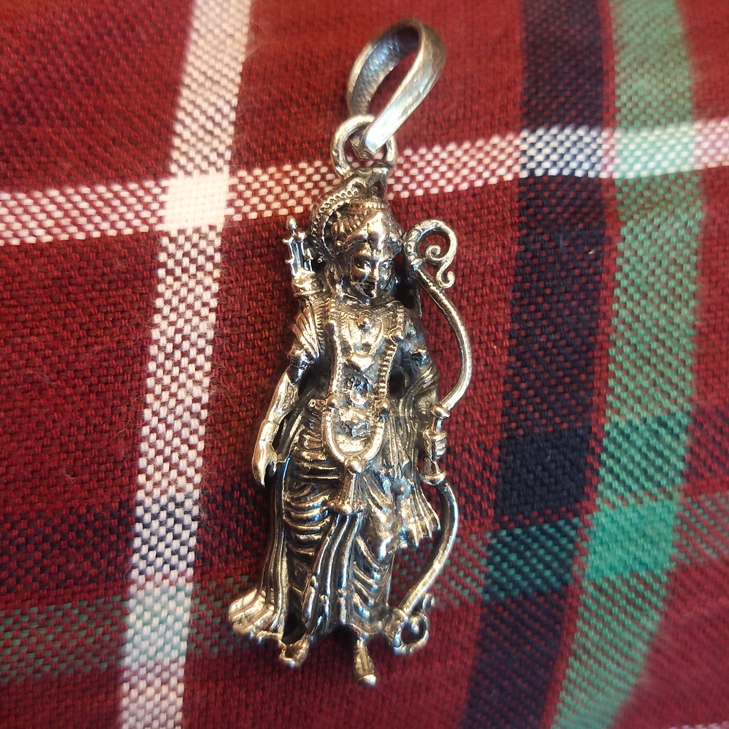 "Embrace Divine Grace with the Majestic Asp Silver Oxidized Sterling Silver Lord Shree Ram Pendant"