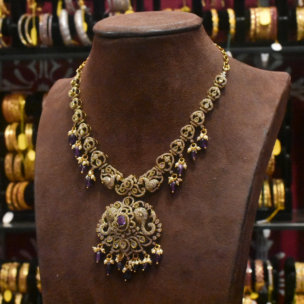 Exquisite Asp Purple Victorian Zircon Necklace Set for a Timeless Look
