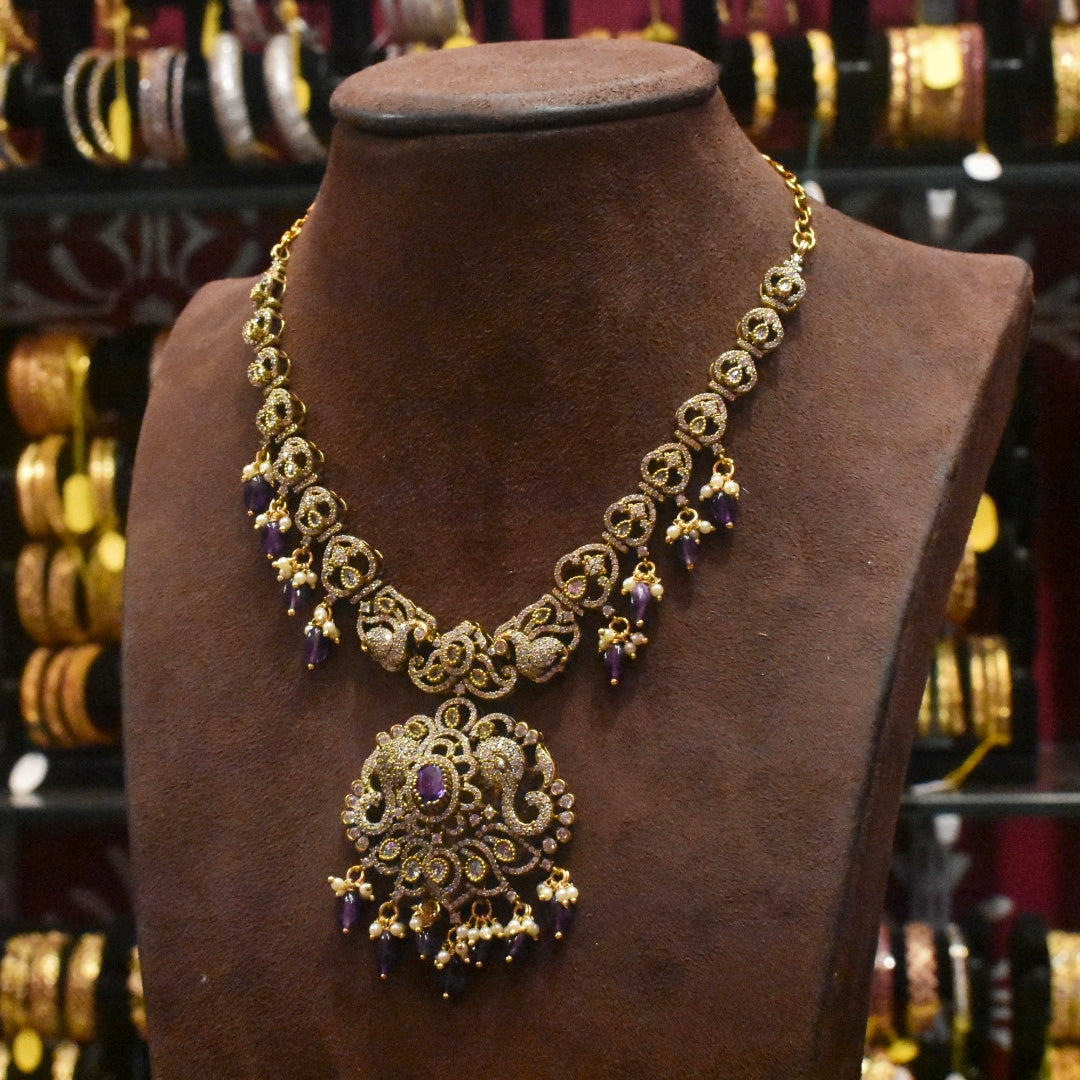 Exquisite Asp Purple Victorian Zircon Necklace Set for a Timeless Look