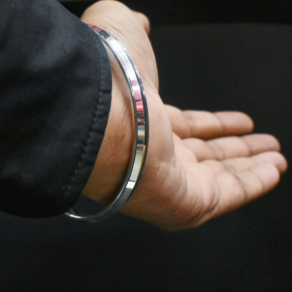 925 Silver Sardar Ji Kada for Men - Hallmarked Punjabi Sikh Bracelet