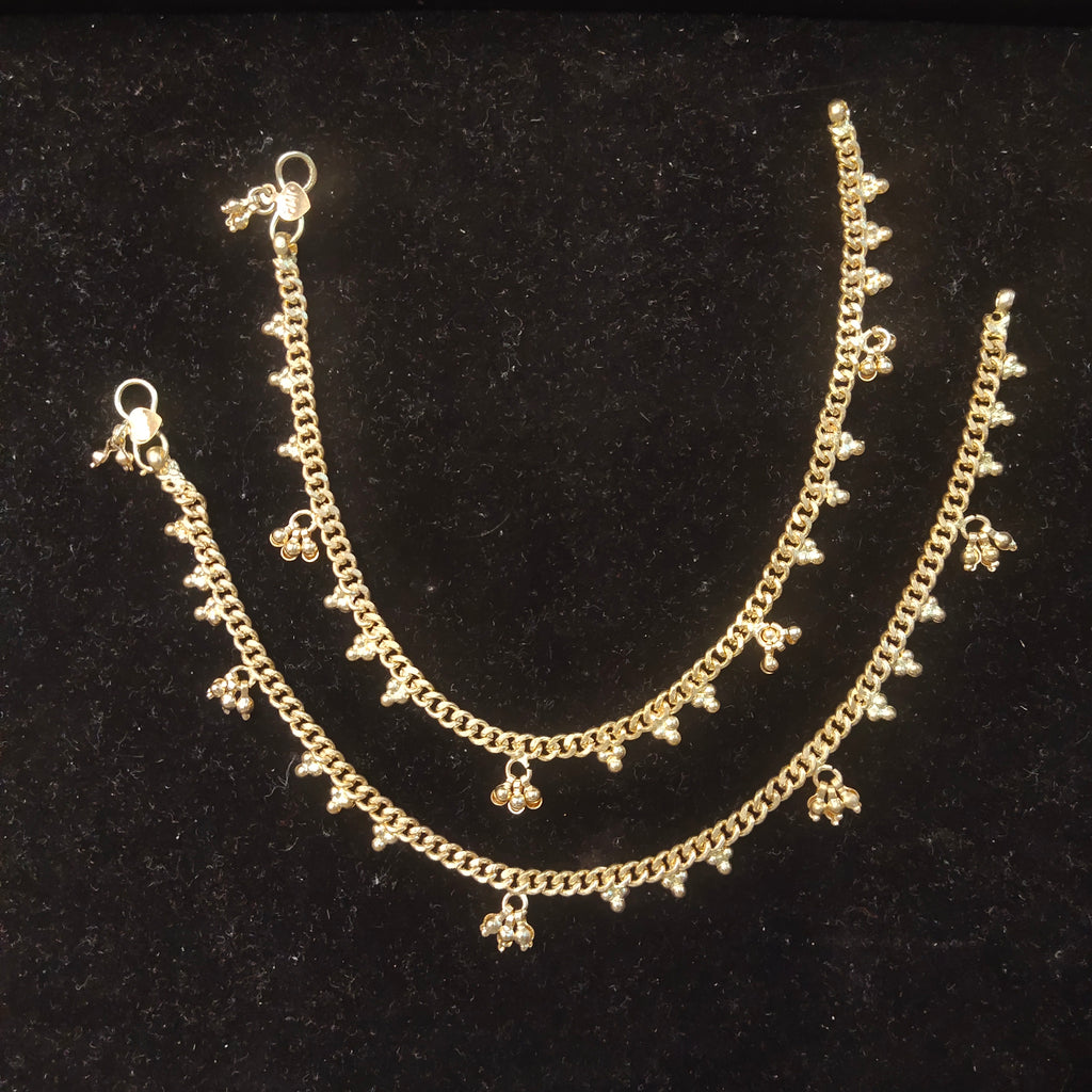 Panchaloha Gold Anklet with Pearl Flower Charms | 10 Inch Payal