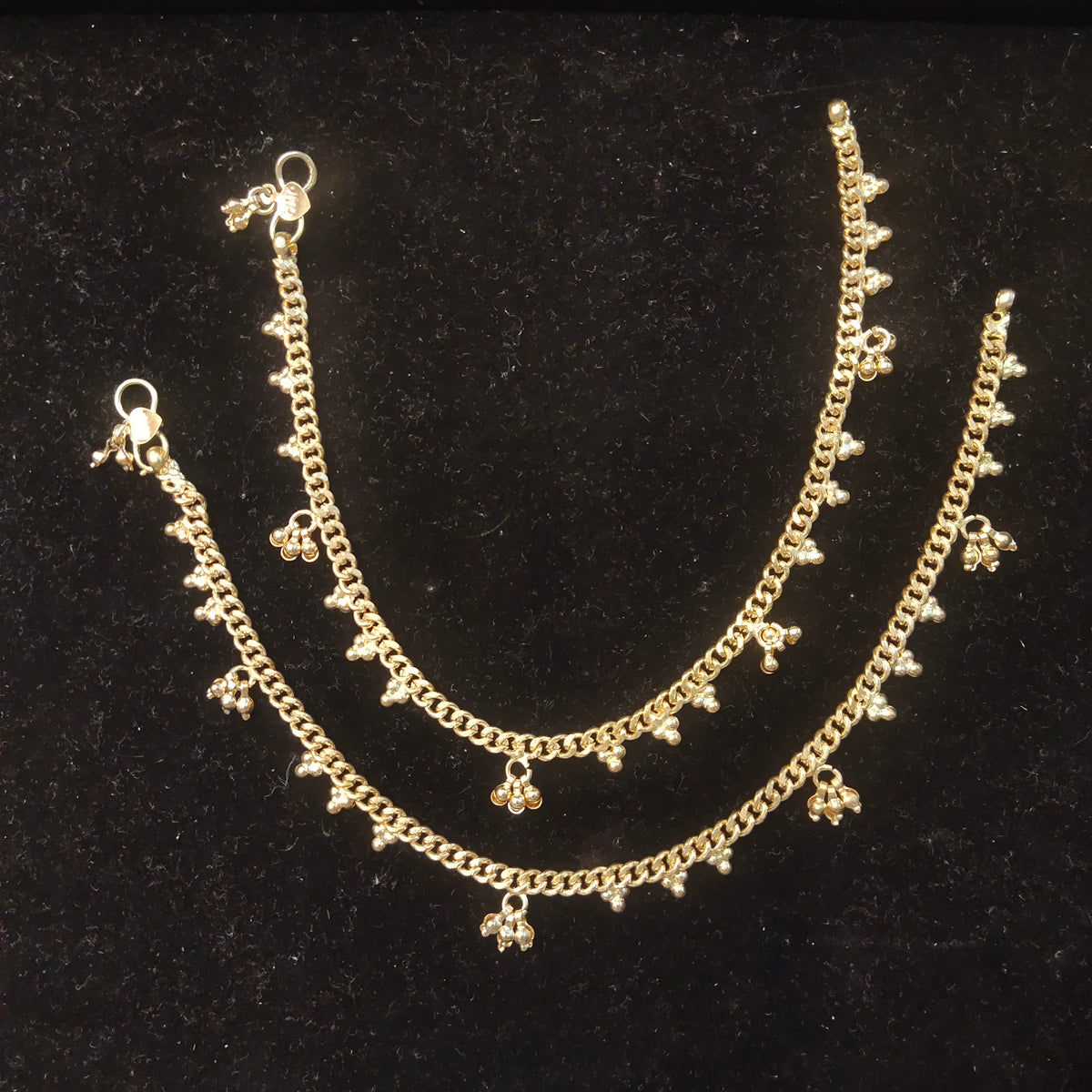 Panchaloha Gold Anklet with Pearl Flower Charms | 10 Inch Payal