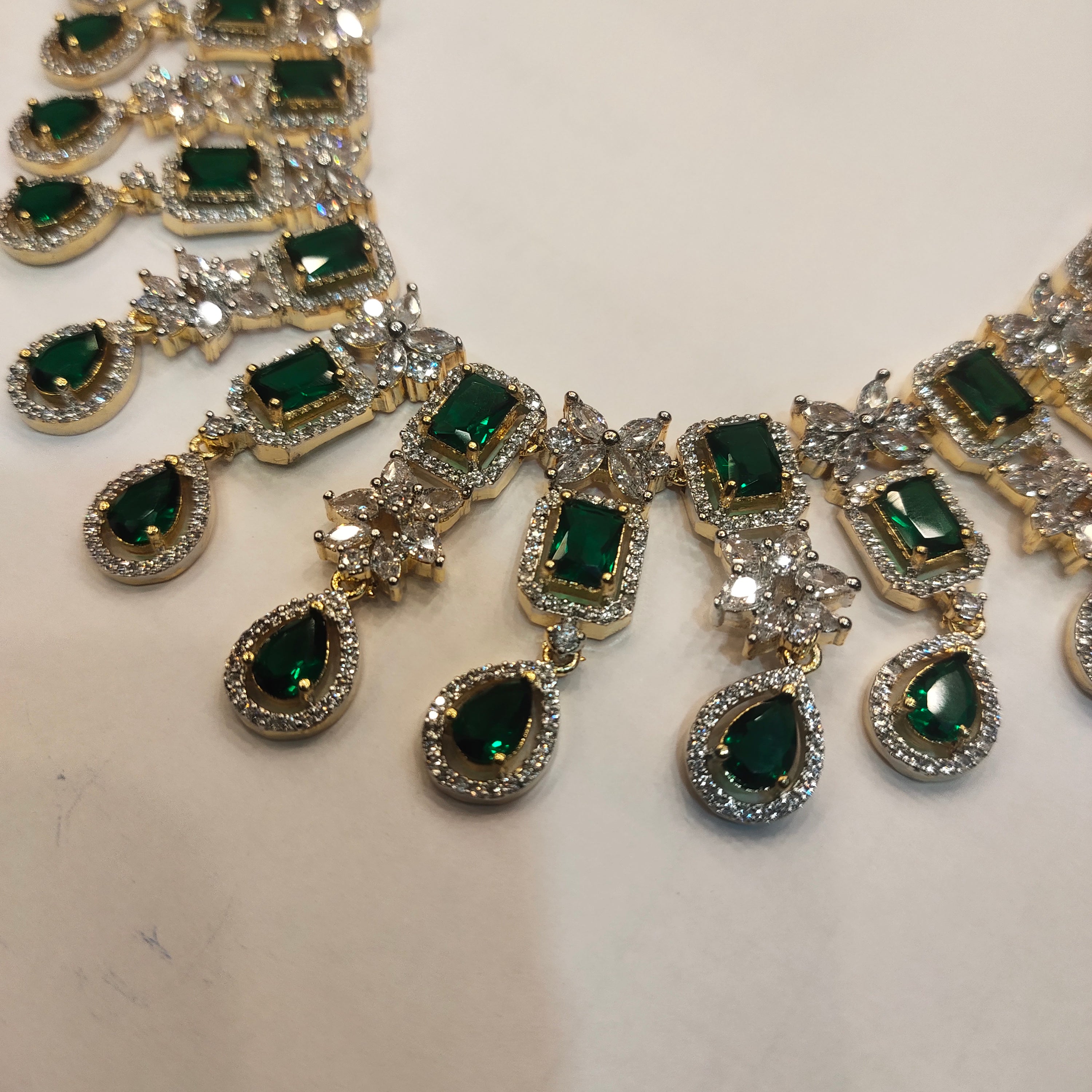 Elegant Green Zircon Gold-Rhodium Plated Necklace Set