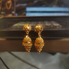 Gold Plated Ribbed Bell Jhumka Earrings with Bead Fringe | Traditional Indian Jewelry