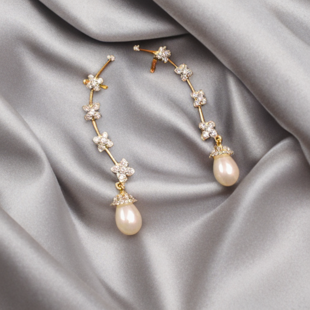 Rhodium Gold Zircon Diamond Look Earcuffs