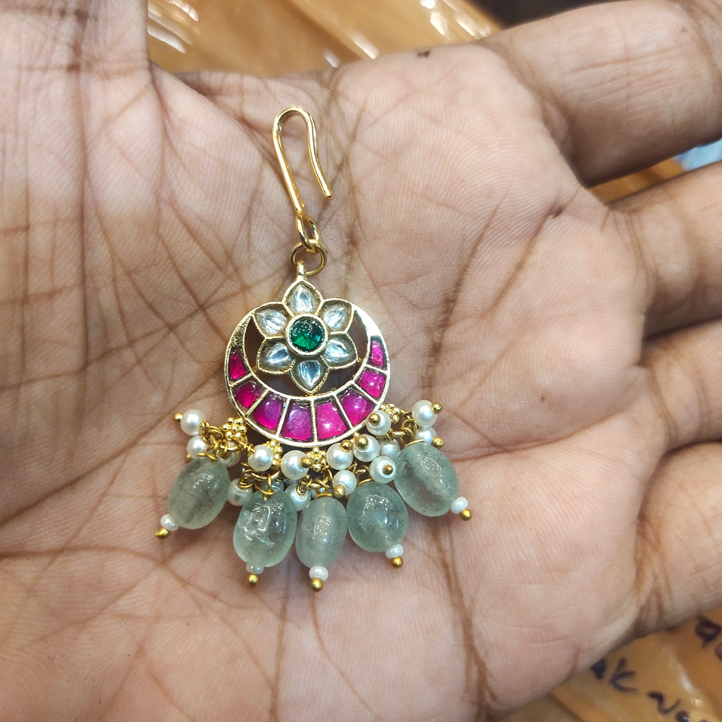 Traditional Gold Plated Jadau Kundan Maang Tikka with Ruby Accents