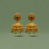 Antique Zircon Jhumka Earrings with Green Beads