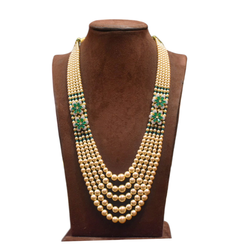 Asp Multi Layer Zircon Pearls Necklace