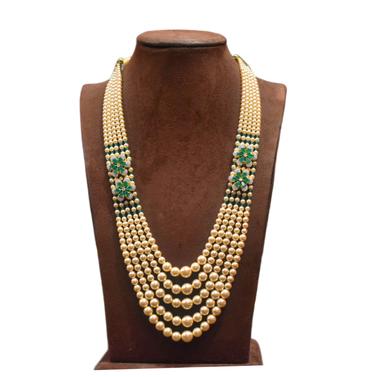 Asp Multi Layer Zircon Pearls Necklace