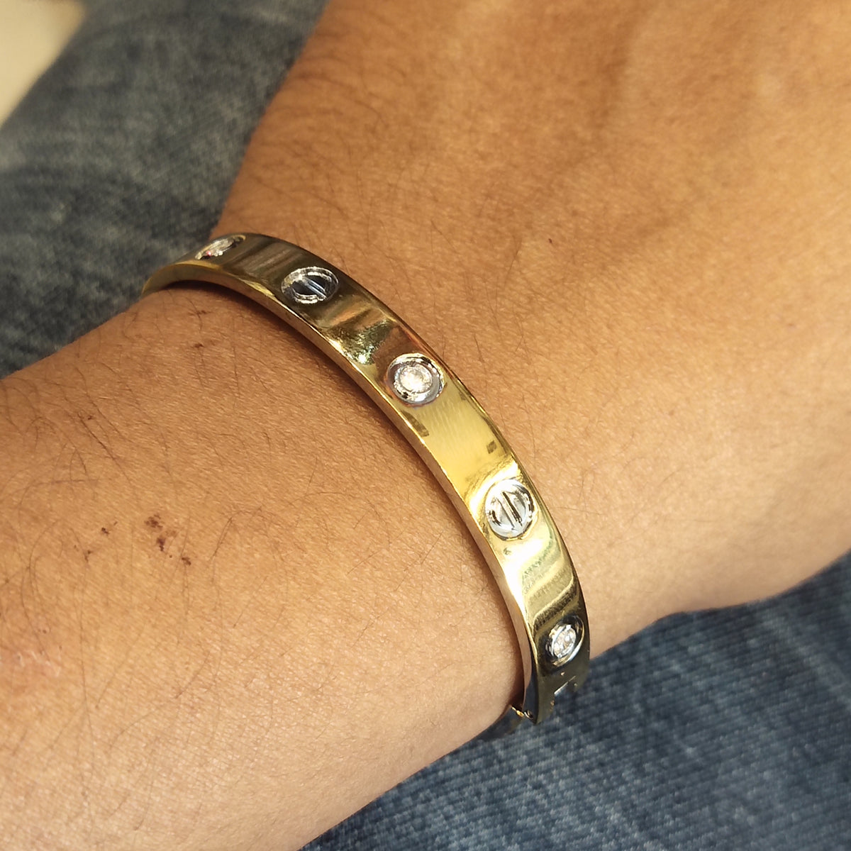 925 Silver Gold Plated Love Bangle Bracelet (Cartier Style) - Unisex