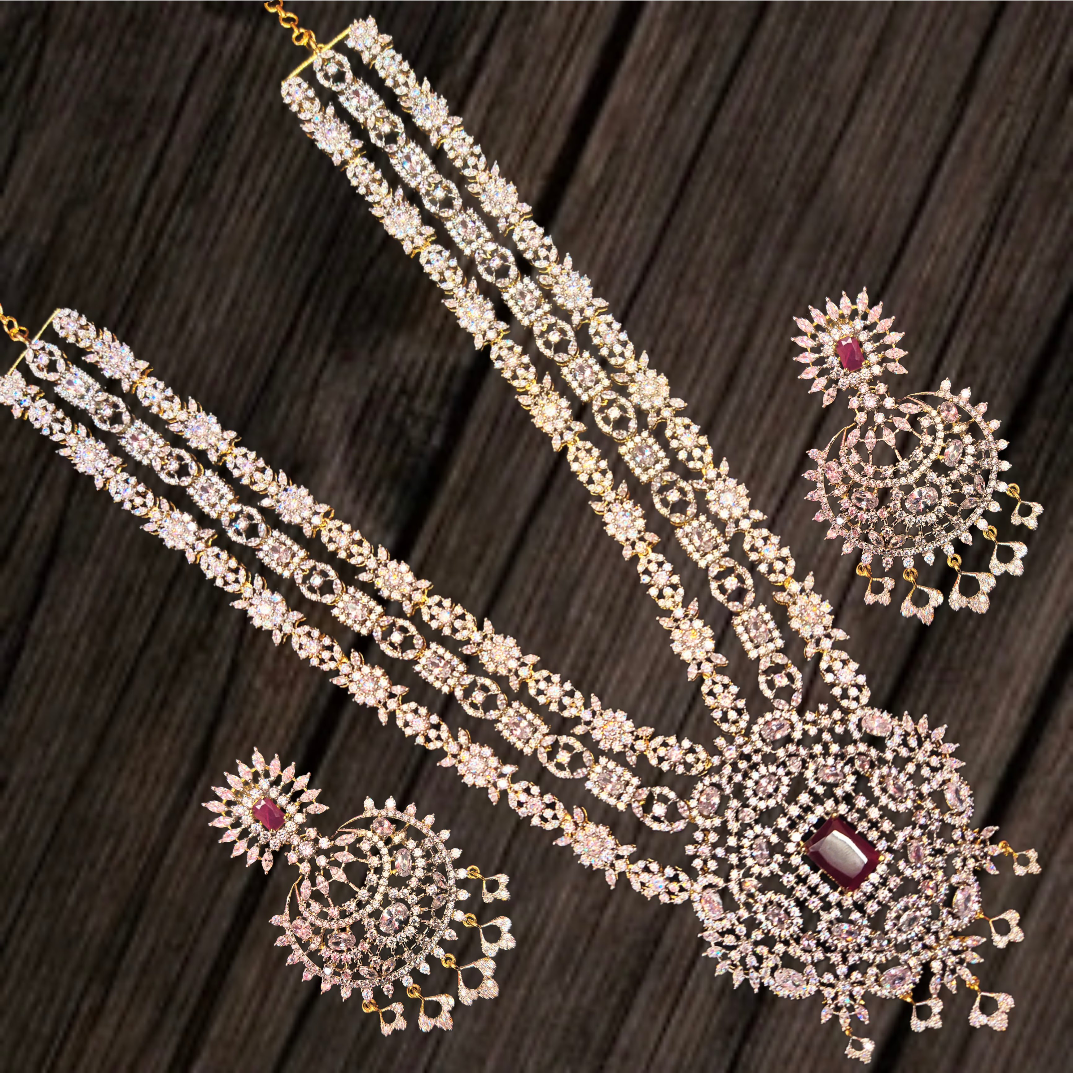 Majestic Layered American Diamond Necklace Set - Multi-Layer Bridal Design