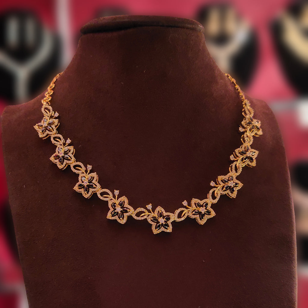 Black Zircon Floret Necklace Set - Rose Gold Floral Jewellery
