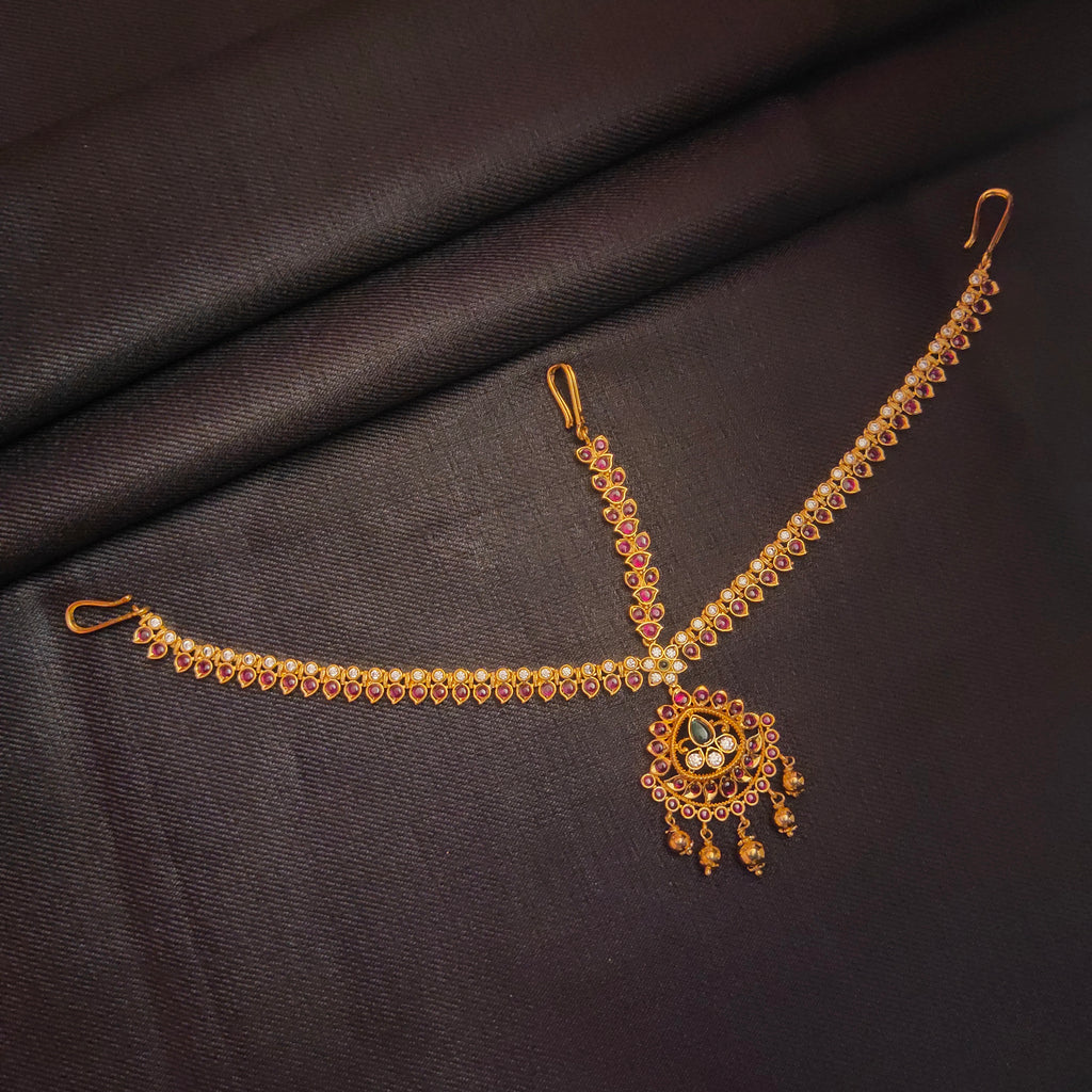 Kempu Mathapatti Bridal Jewelry - Traditional South Indian Wedding Maang Tikka | 24K Gold Plated