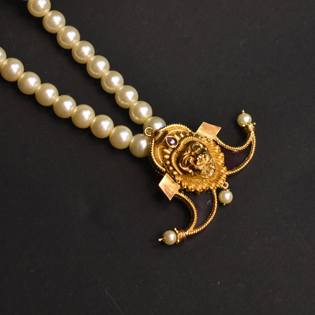 Narsimha Swami Puligoru Pendant Mala - Divine Gold Plated Groom Jewelry