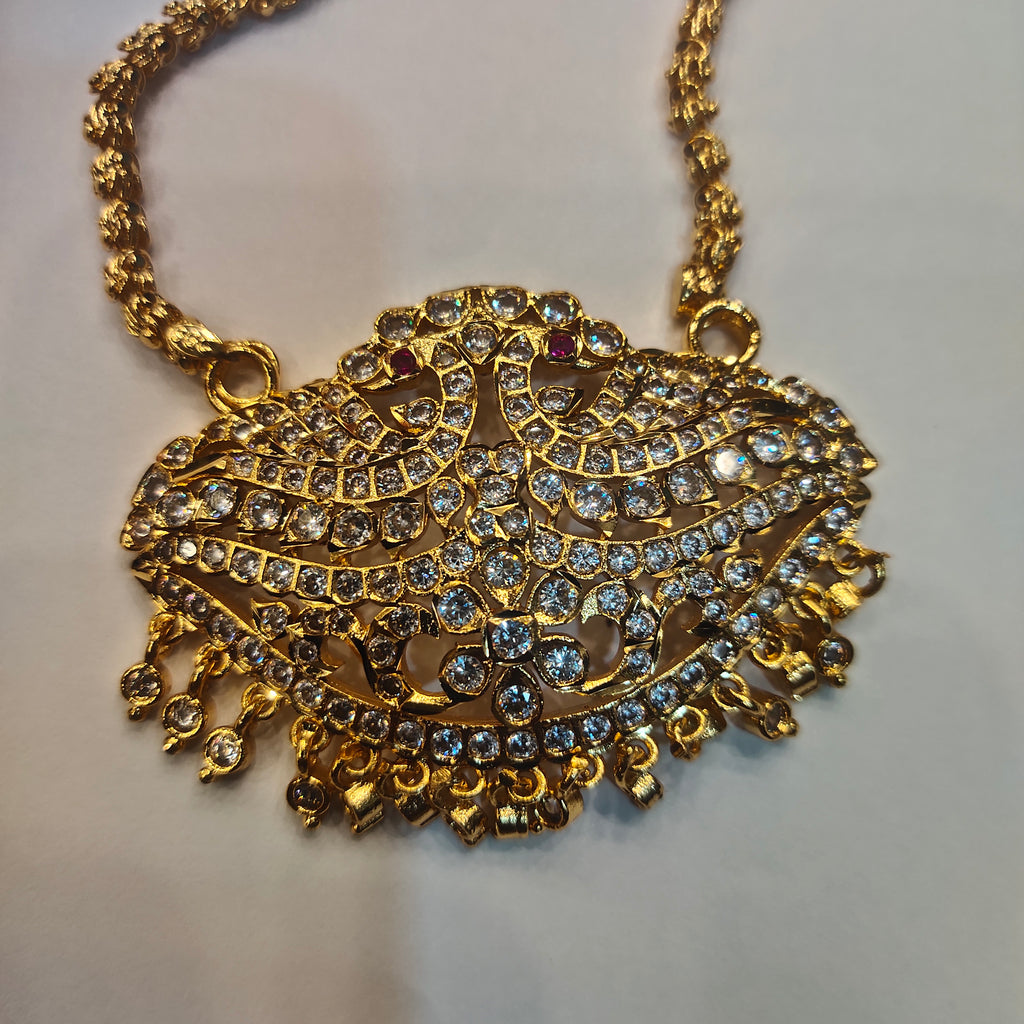 Panchaloha CZ Pendant with 24-Inch Chandramukhi Chain | Traditional Jewelry
