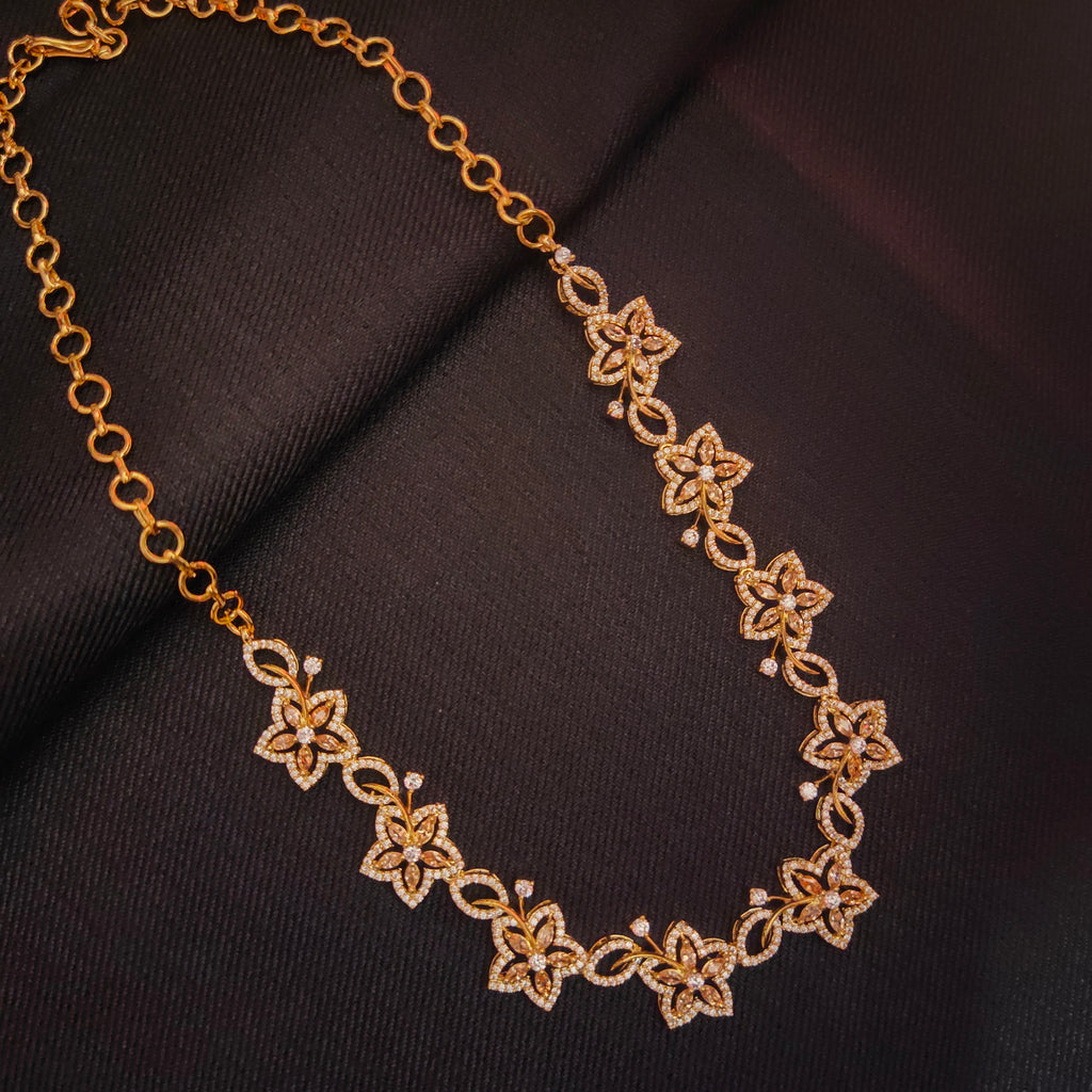 Honey Coloured Zircon Floret Necklace Set - Rose Gold Floral Jewellery