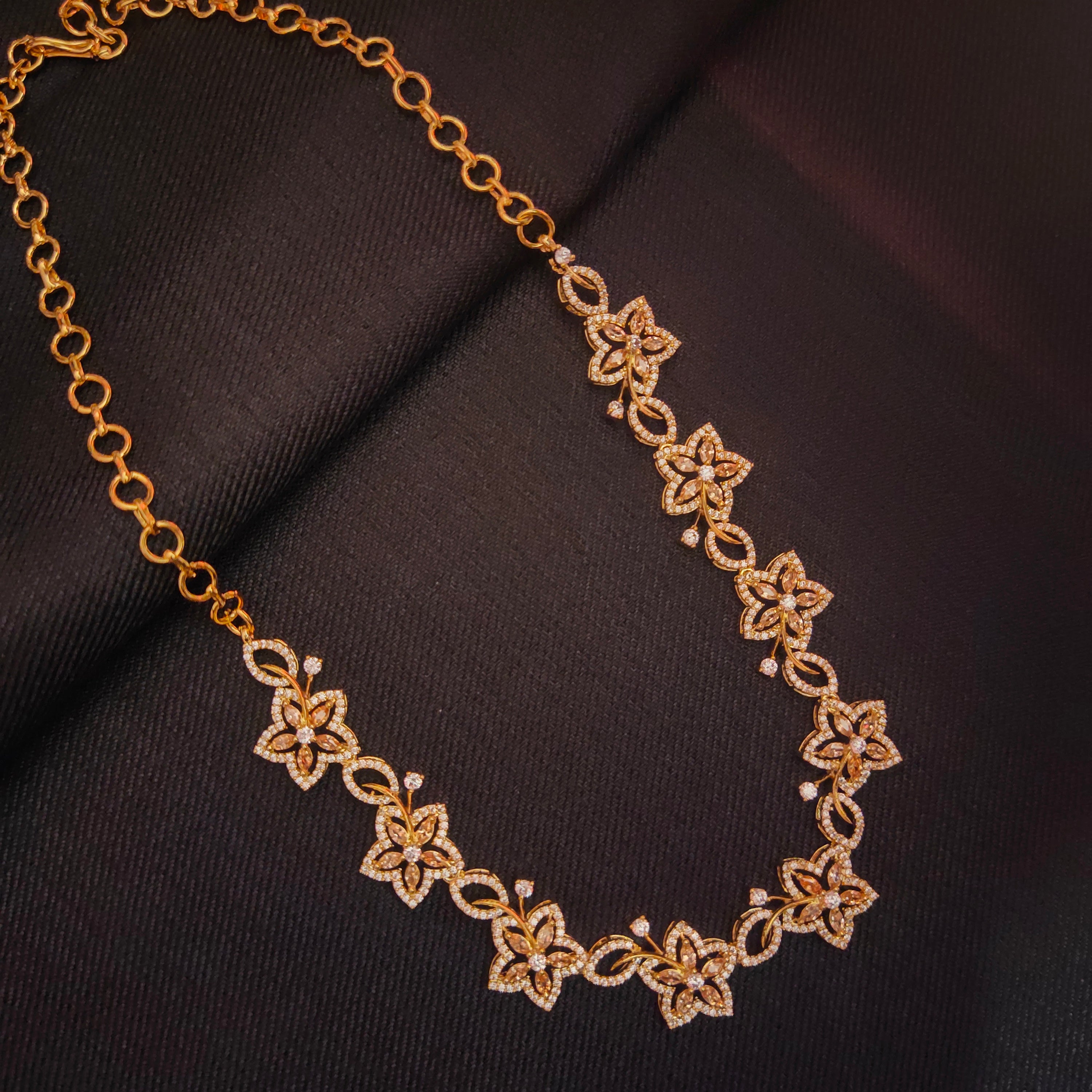 Honey Coloured Zircon Floret Necklace Set - Rose Gold Floral Jewellery