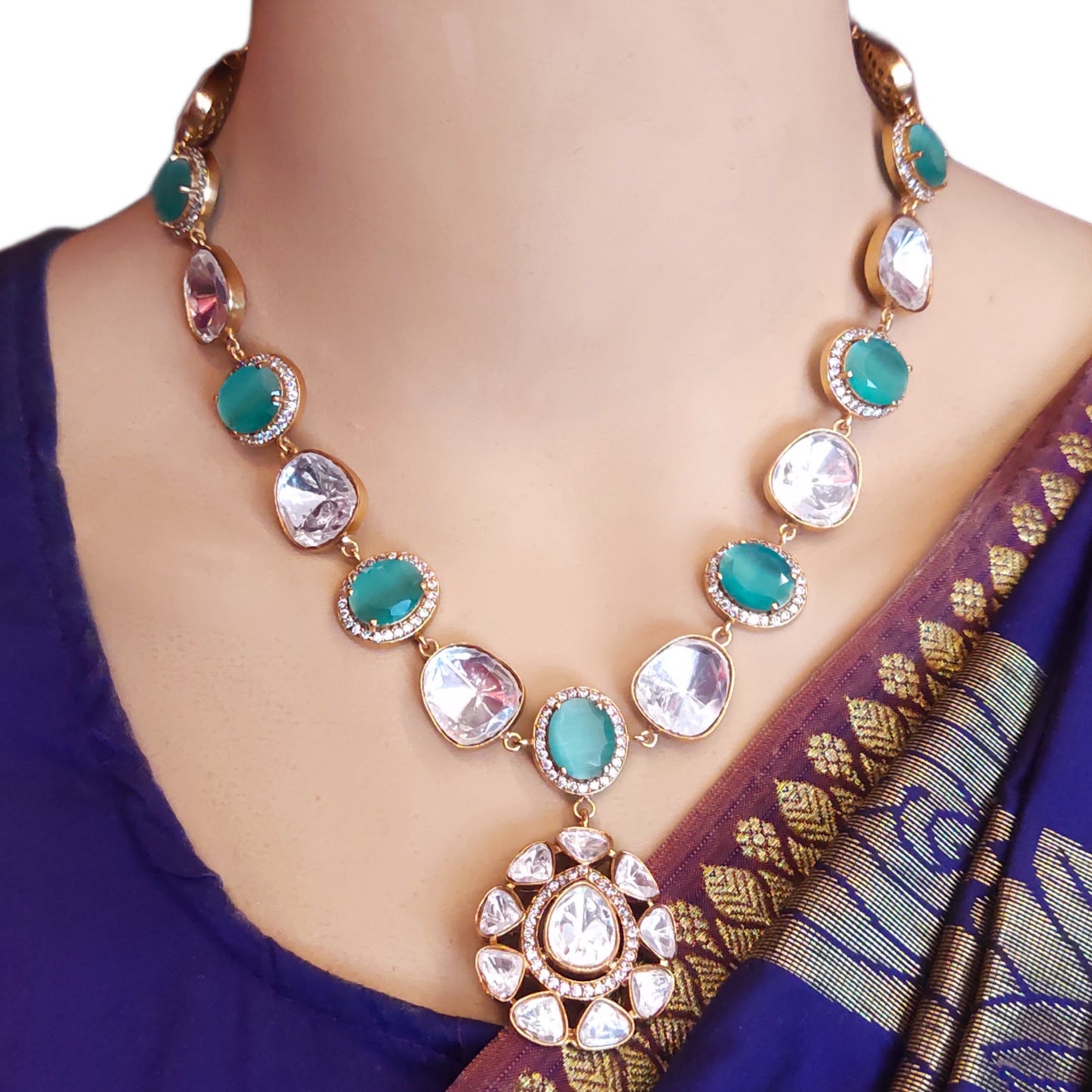 "Exude Elegance with the Royal Green Kundan Necklace Set: A Majestic Creation by Asp Fashion Jewellery"