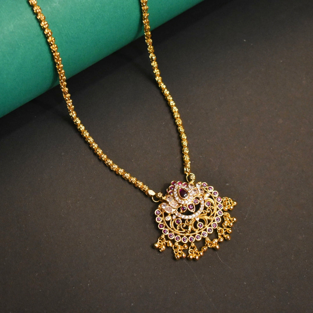 Asp 24 Karat Gold Plated Kemp Pendant With a 24-Inch Long Chandramukhi Chain
