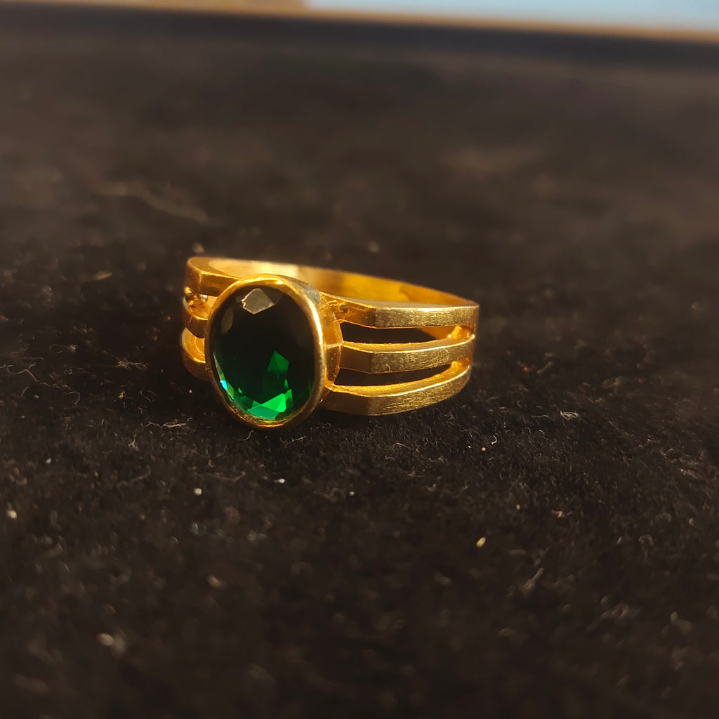 Gold Emerald Stone Triple Band Ring for Men