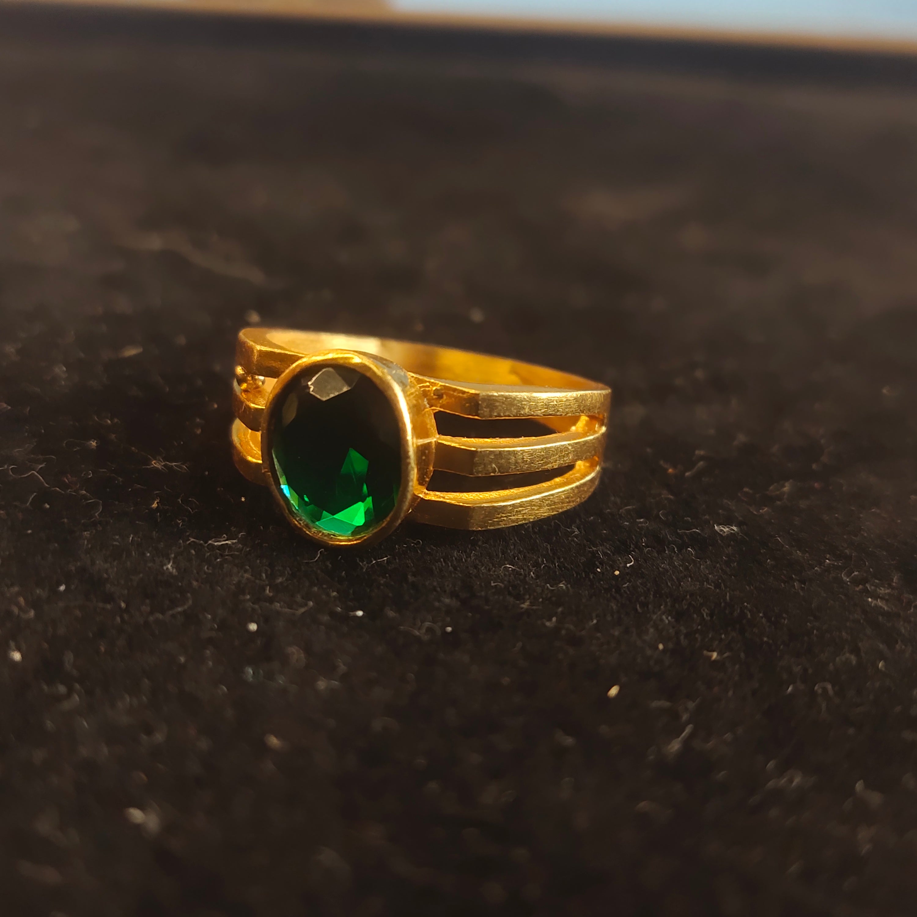Gold Emerald Stone Triple Band Ring for Men