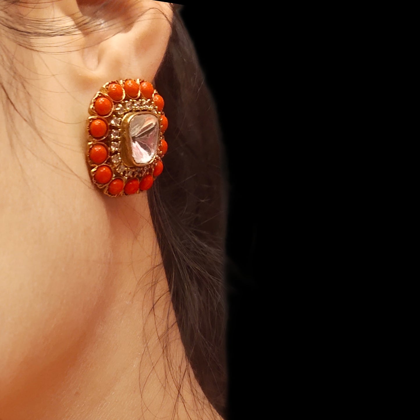 "Coral Elegance: The Asp Fashion Jewellery Polki Stud Collection"